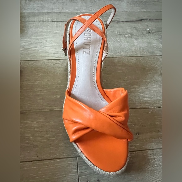 Schutz Alma Leather Espadrille Wedge Sandals - 6.5 Orange, new in box - Picture 4 of 7